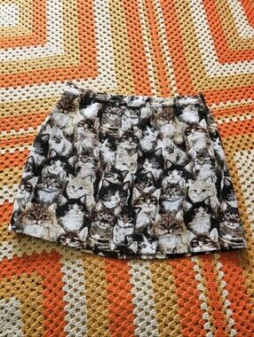ModCloth Cat Tapestry Woven Mini Skirt Novelty Kitten Print Plus Size